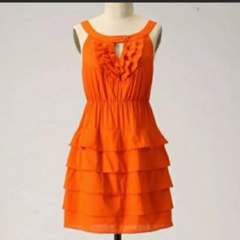maeve (from anthropologie) sleeveless orange ruffle dress